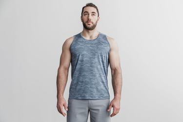 Nobull Lightweight Textured Men's Tank Tops Blue Camo | Australia (MQ4572)